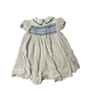 Vintage smocked baby dress White & Blue